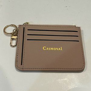 Casmonal Purse Pouch Wallet Pink Champagne Zip Up Card Holder, NEW